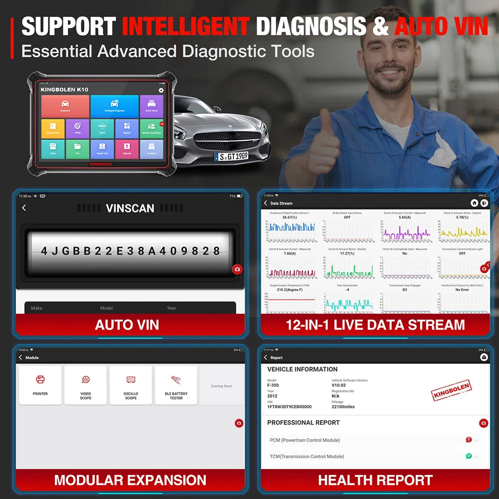 KINGBOLEN K10 Bi-Directional Scanner - Full Systems Diagnostic Tool