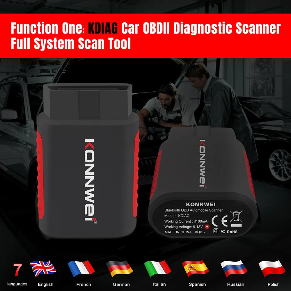 KONNWEI KDIAG MINI 2023 Full System Auto Scanner - OBD2 Car Diagnostic Tool