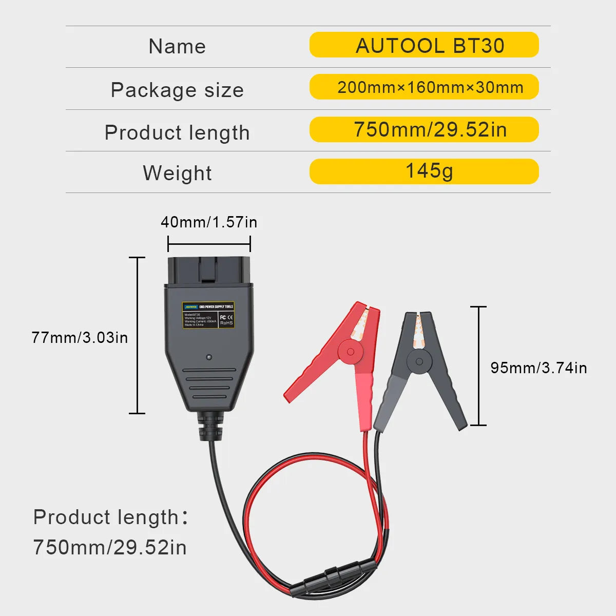 AUTOOL BT30 Car OBD2 Connector & ECU Memory Saver