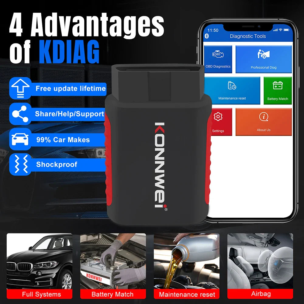 KONNWEI KDIAG MINI 2023 Full System Auto Scanner - OBD2 Car Diagnostic Tool